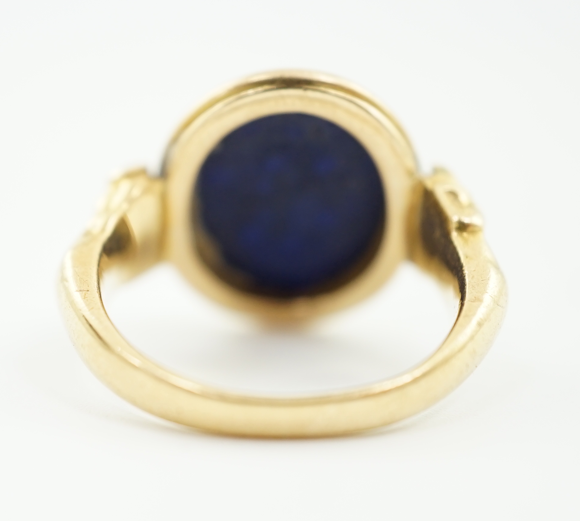 A 19th century gold and lapis lazuli set intaglio ring